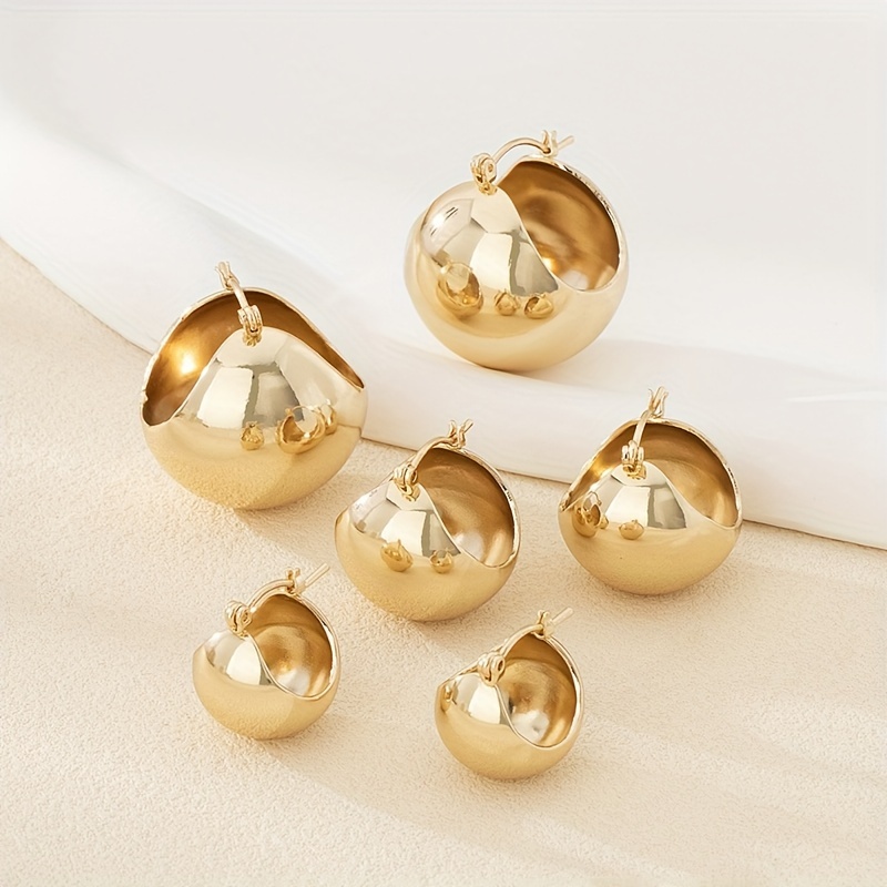 Image of 3 Pairs Of Women's Fashion Hoop Earrings - Vintage Spherical Chubby Minimalist Commuter Earring Set