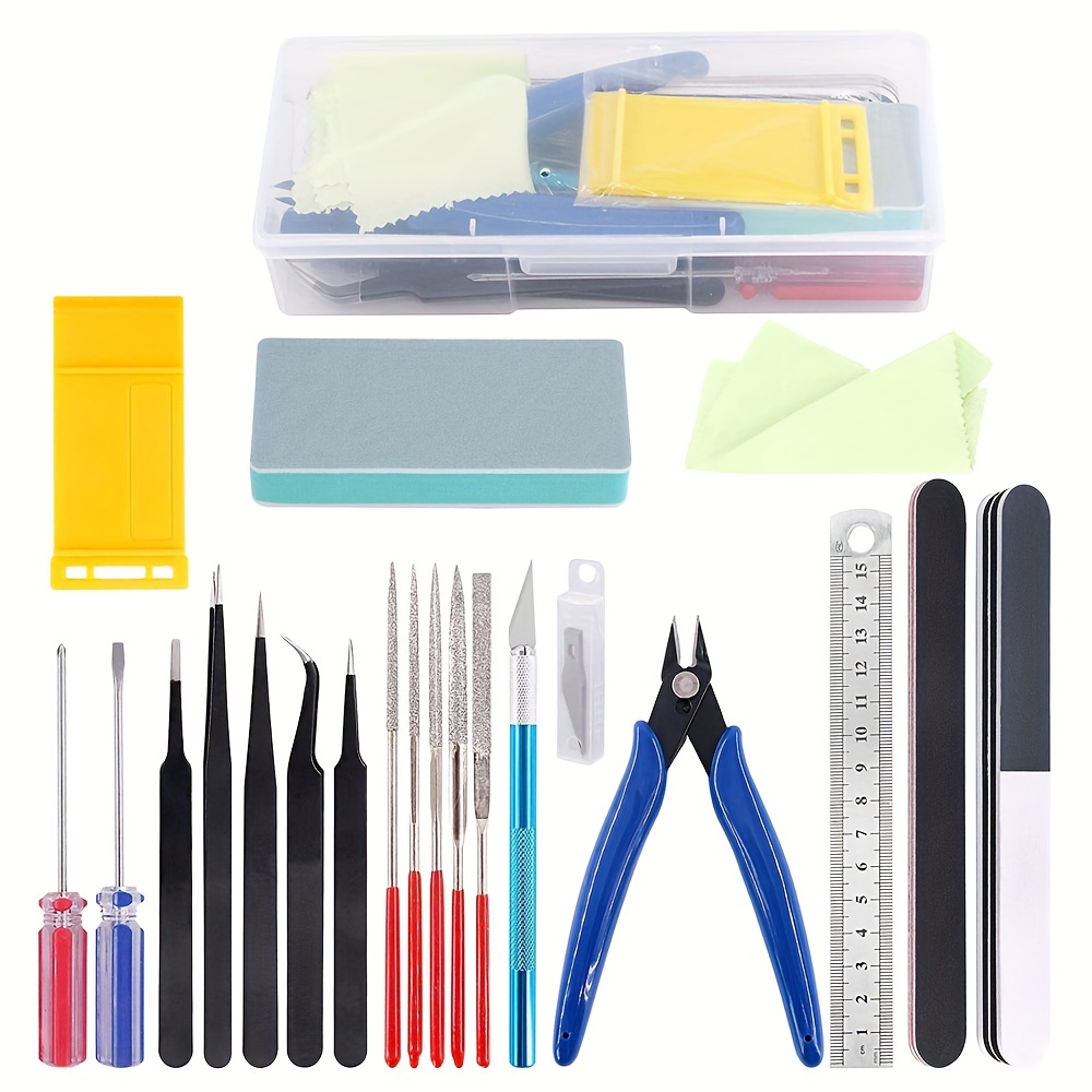 

21pcs Model Repair Tool Set Modeling And Craft Tool Set Including Pliers, Tweezers, Manual Knife Sharpener, Pen Knife And Double-sided Polishing Strip For Model Construction, Repair And Fixing