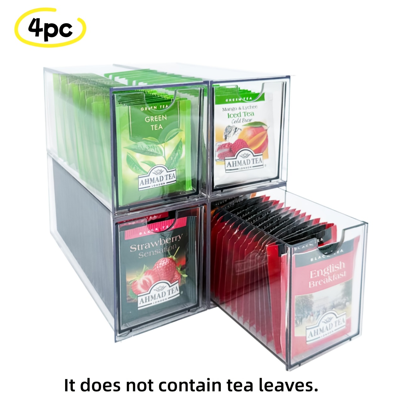 Tea Bag Drawers Organizer - 1/4pcs Clear Plastic Drawer Tea Bag Holder; Stackable & Portable; Size; Well-organized Storage For Tea Bags & Kitchen Essentials
