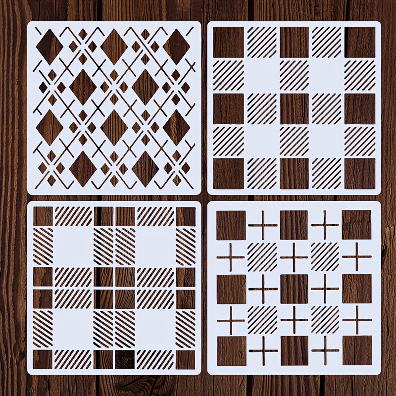 

4pcs Reusable Stencils For Diy Crafts - Square Pattern, 5.9" X 5.9" - Ideal For Painting On Walls, Canvas, Wood & Fabric, Stencils For Crafts Reusable