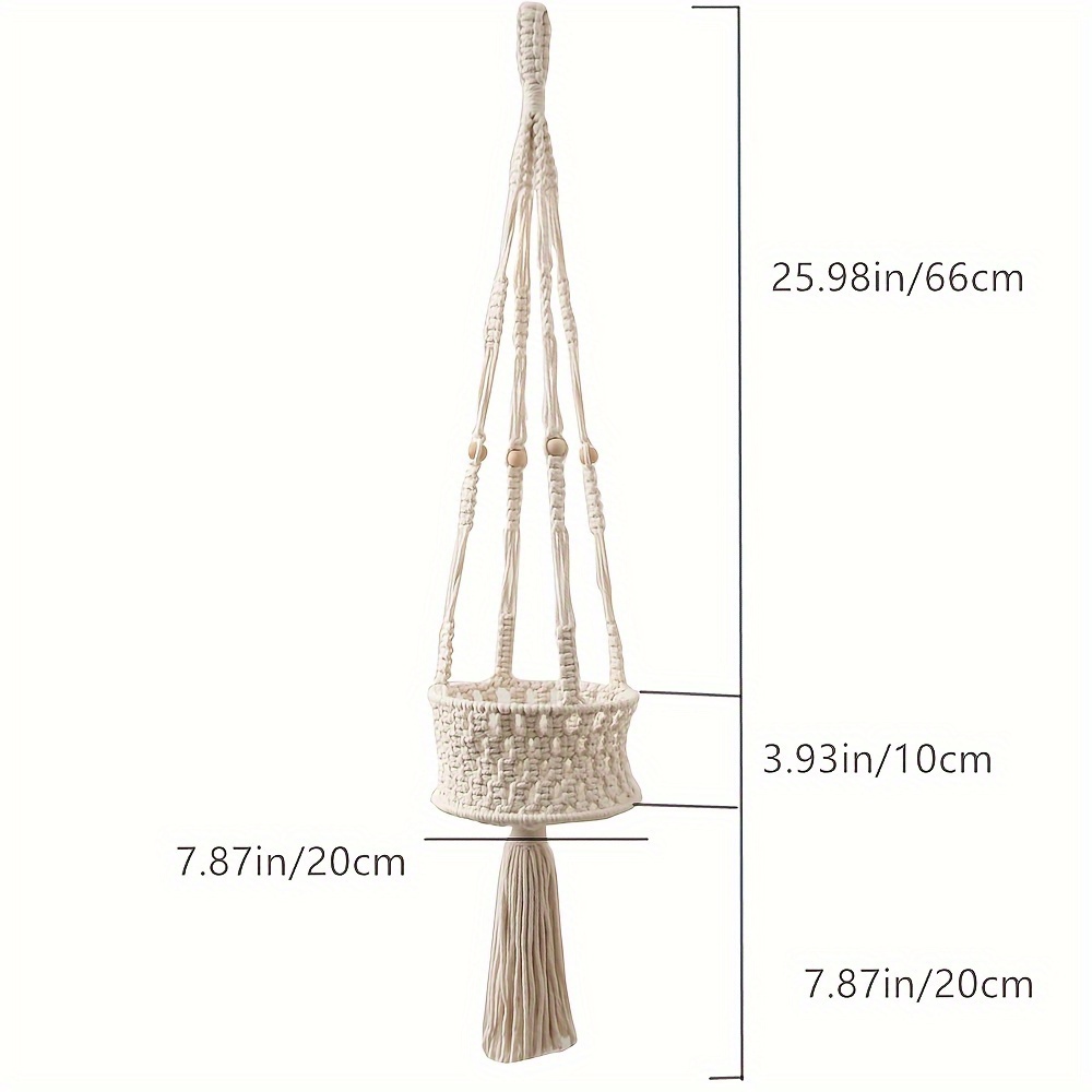 A Bohemian-style Hanging Decoration For Indoor Plants, A Basket For Storing Fruits And Vegetables , Featuring Handmade Tassels