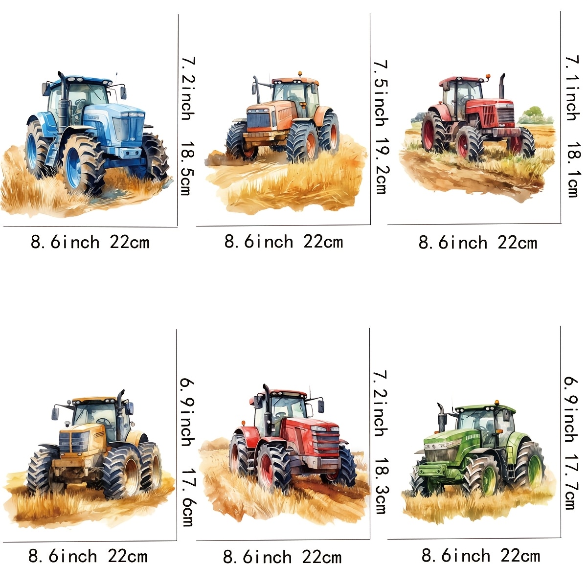 6pcs/set Farm Tractor Style Transfer Diy Washable T-shirt Iron On Patches Decor