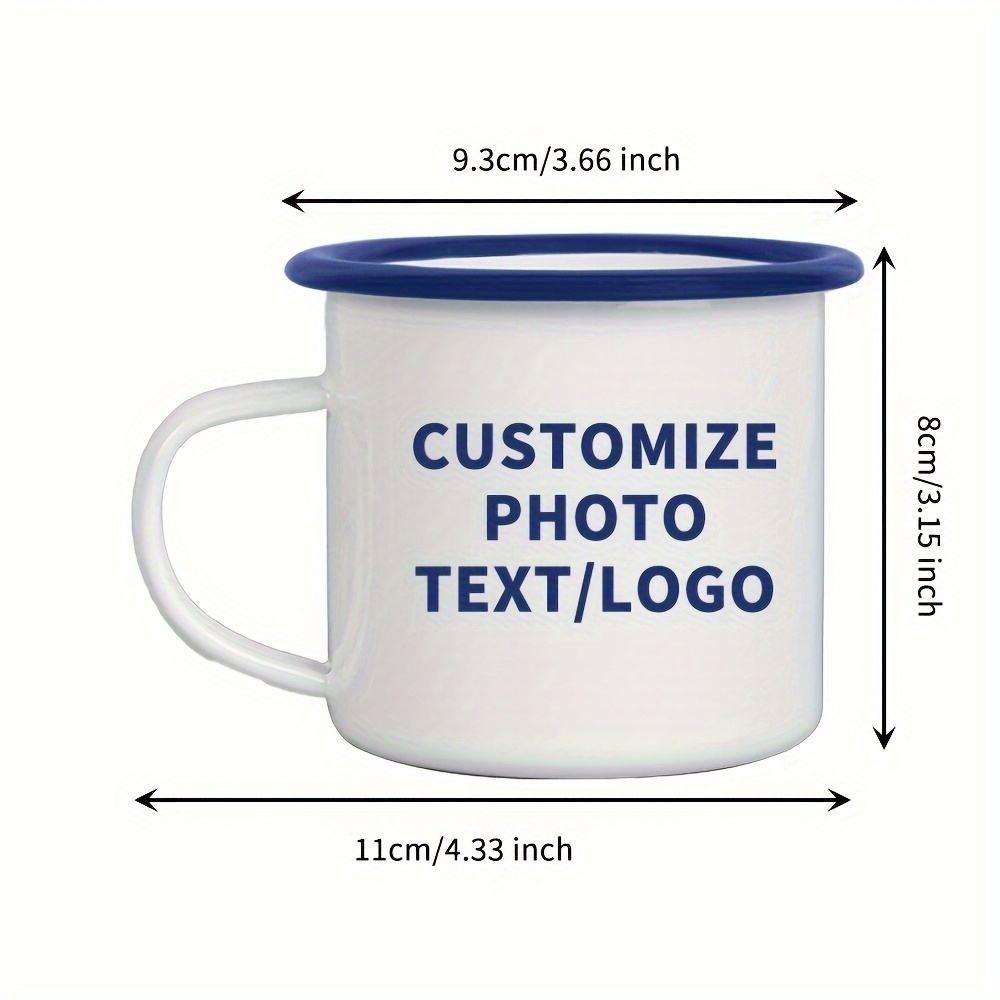 TEMU 2pcs Custom Enameled Coffee Mugs 11oz Thermal Transfer Personalized Your Text Photo Logo Camping Mugs Tea Set Metal Vintage Drinking Iron Mugs