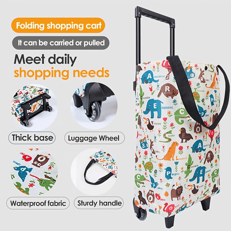 TEMU A Cart, Shopping Bag With Wheels And Rod, Cloth Shopping Cart, Home Kitchen Shopping Trailer