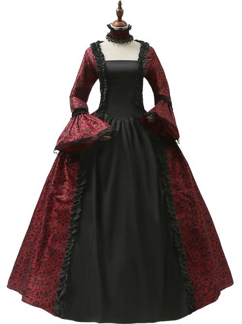 costume set for a victorian themed stage performance featuring medieval court retro attire
