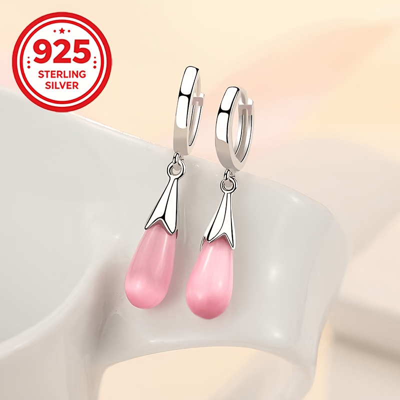 925 Silver Floral Oval Pendant Earrings, Elegant Gift