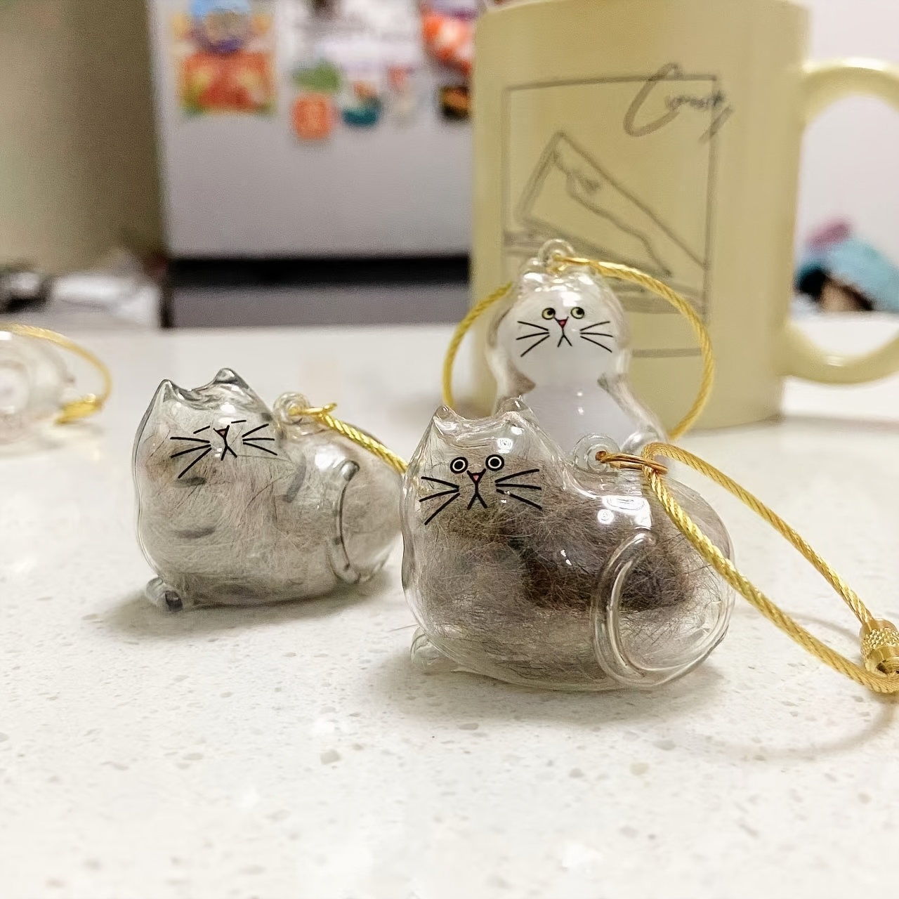 TEMU 3 capsules commémoratives transparentes pour chat - Design de visage , boîte de rangement scellée pour poils d'animaux de chat avec anneau de