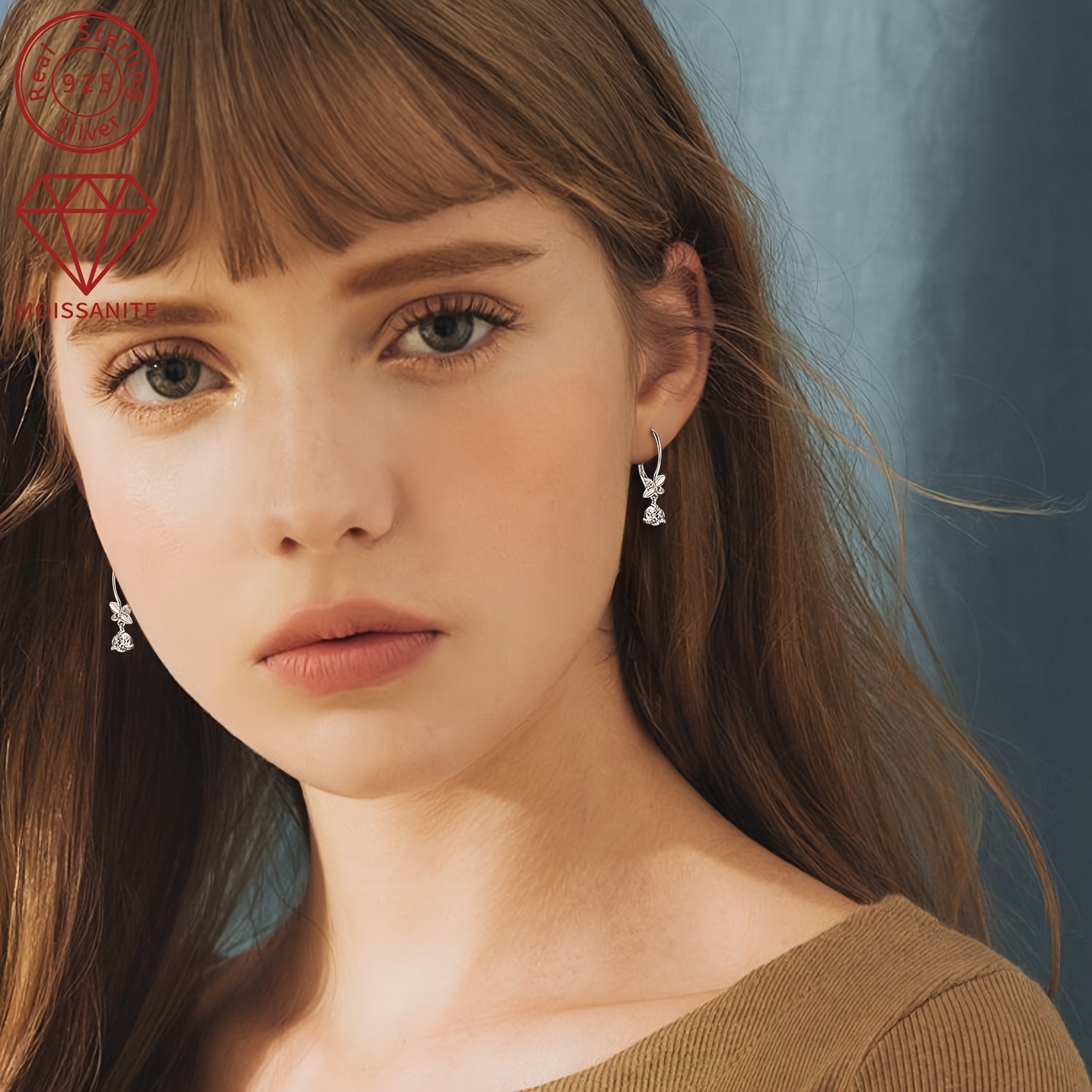 silver weight 2 04g moissanite 5mm 2pcs 1 3mm 6pcs 0 53ct 2pcs pair of moissanite earrings womens earrings 925 silver dangle style round moissanite earrings jewelry gift Product details 3