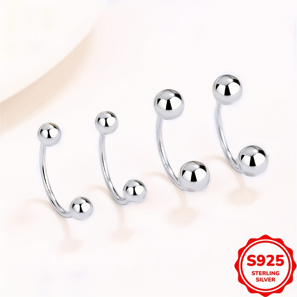 S925 Silvery Bean Round Beads Thread Earrings & Double-headed Bean Studs