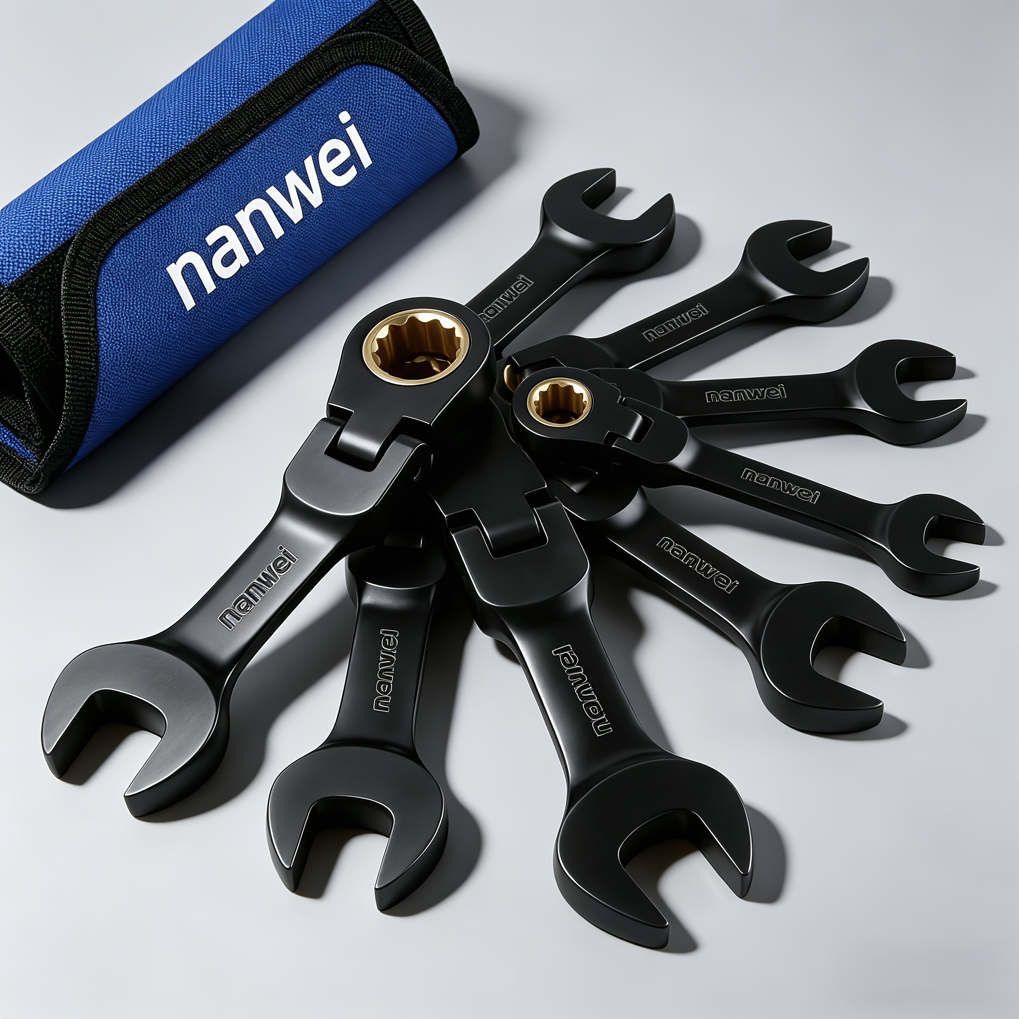 TEMU 8pcs Ratchet Combination Wrench Set Metric 9-17mm, Material, Black Ratchet Wrench Set, With Rolled Up Storage Bag, Christmas Gift, Car Repair