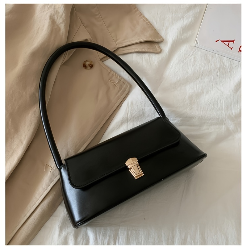 

Chic French-inspired Black Shoulder Bag For Women - Trendy Underarm Handbag With Golden- Clasp, & Stylish For Use, Handbag | Chic French Style | Stitching Detail