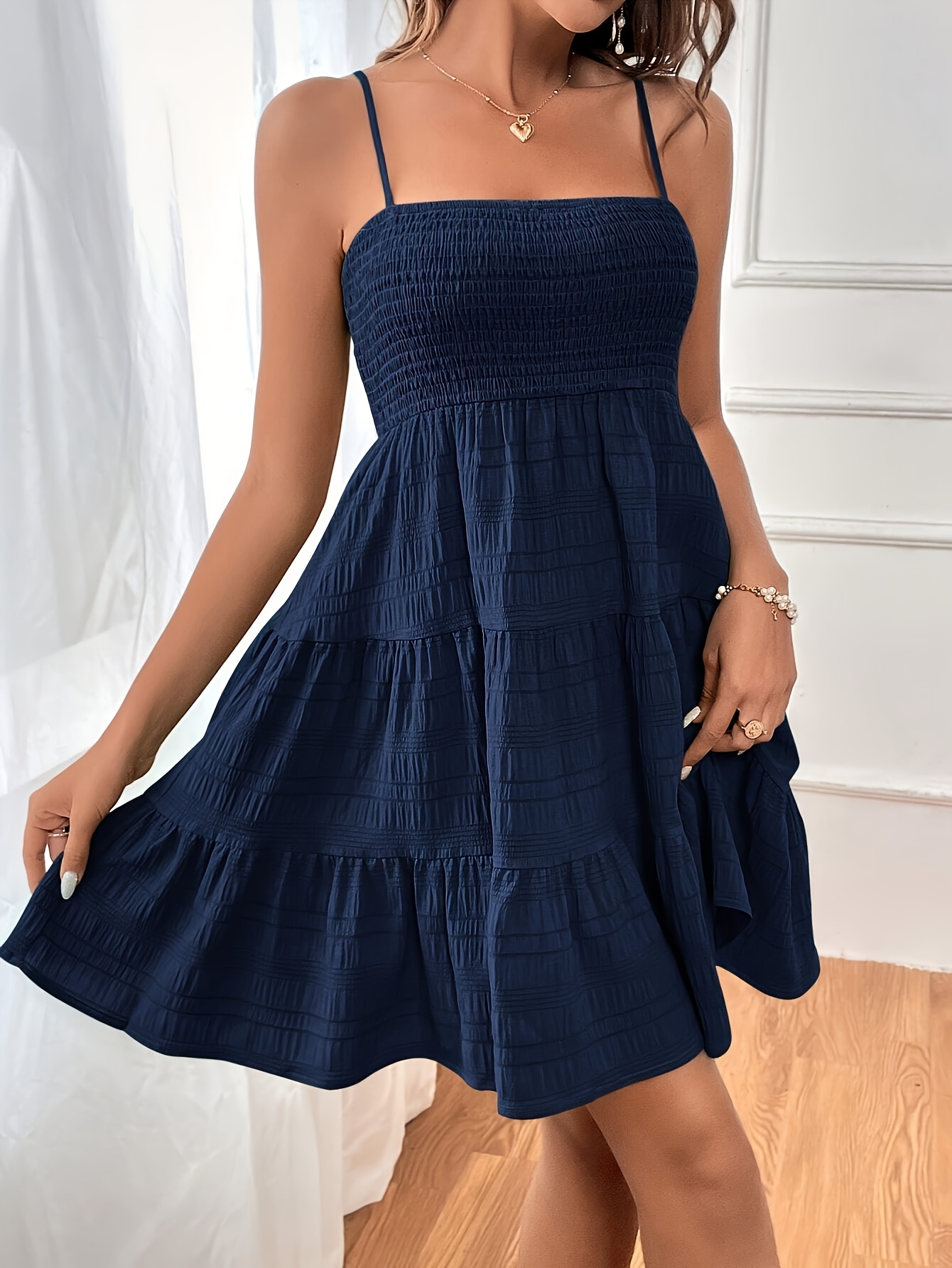 womens solid color layered hem spaghetti strap dress women's - Temu