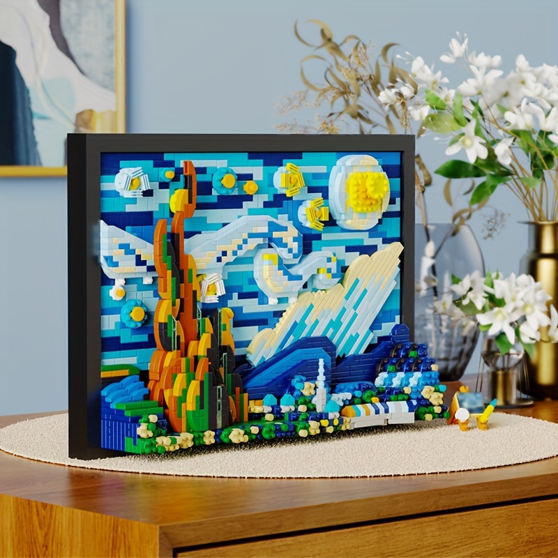 

1731pcs 3d Starry Night Building Blocks Set For Adults - Famous Painting Replica, Abs Construction Toy, Diy Home Decor Art, Educational Creative Puzzle, Gift For Art Lovers 14+