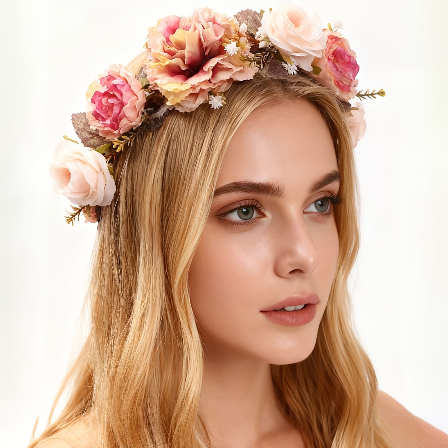 Image of 1pc Forest-style Bridal Wreath, Ethereal And Beautiful Artificial Flower Headpiece, Hand-woven Wreath Headband, Popular Photo Prop
