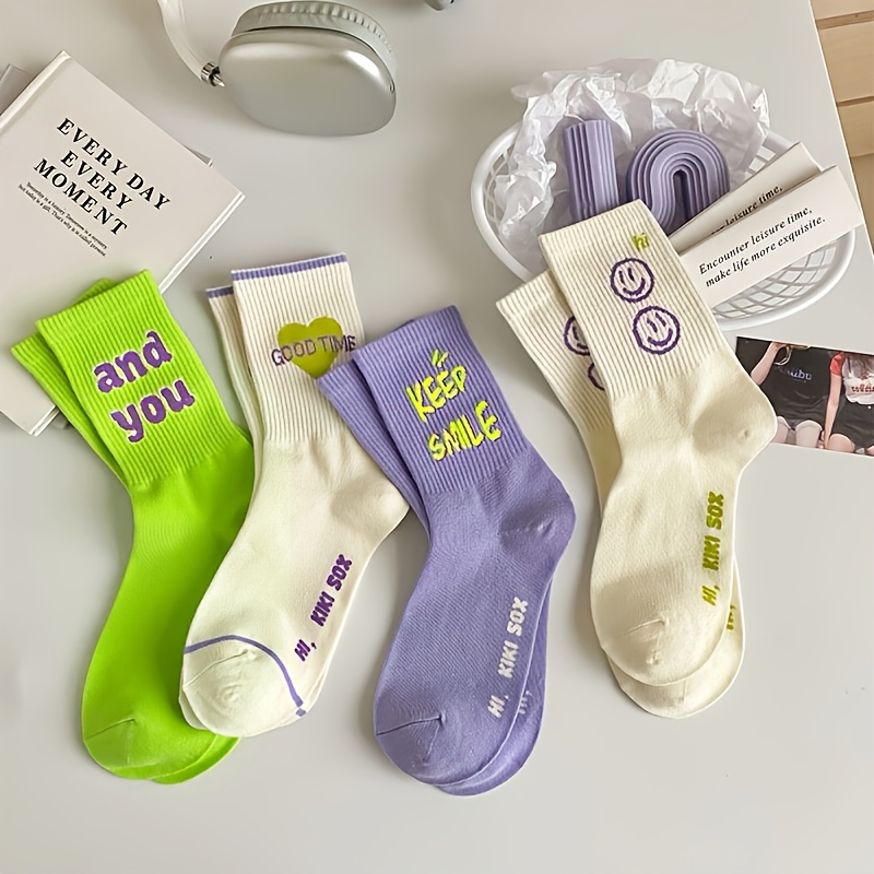 Iconic Socks 4-pair Set Personalized Text Sporty Preppy Tennis Style Neon Purple Socks