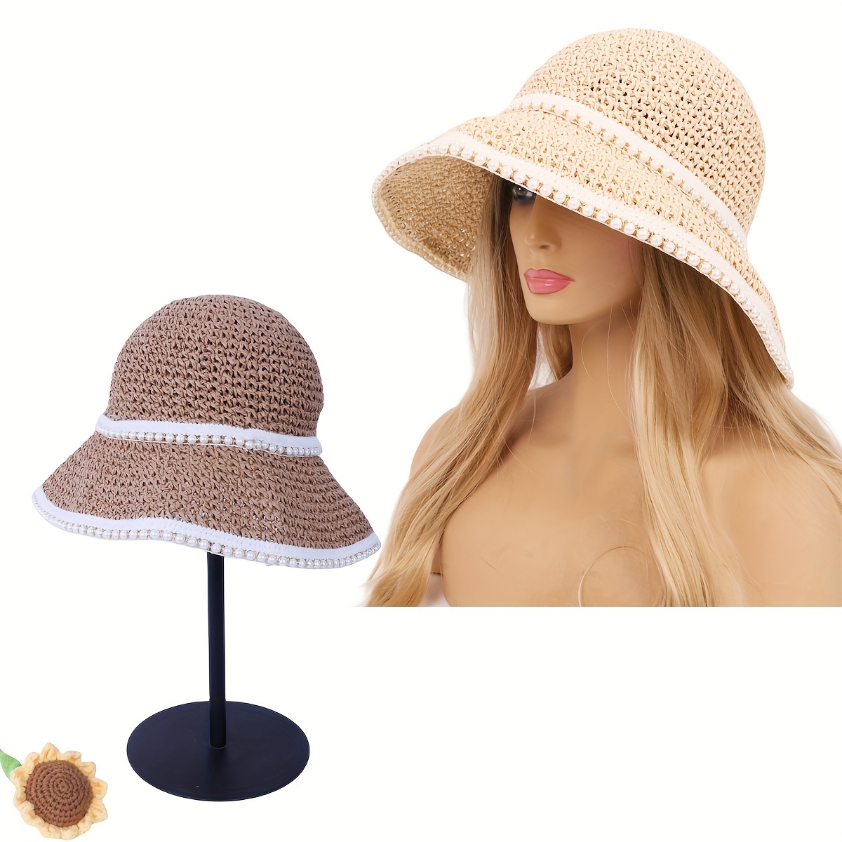 Woman Wide Brim Straw Weaving Hat Vacation Rainbow Color Hat