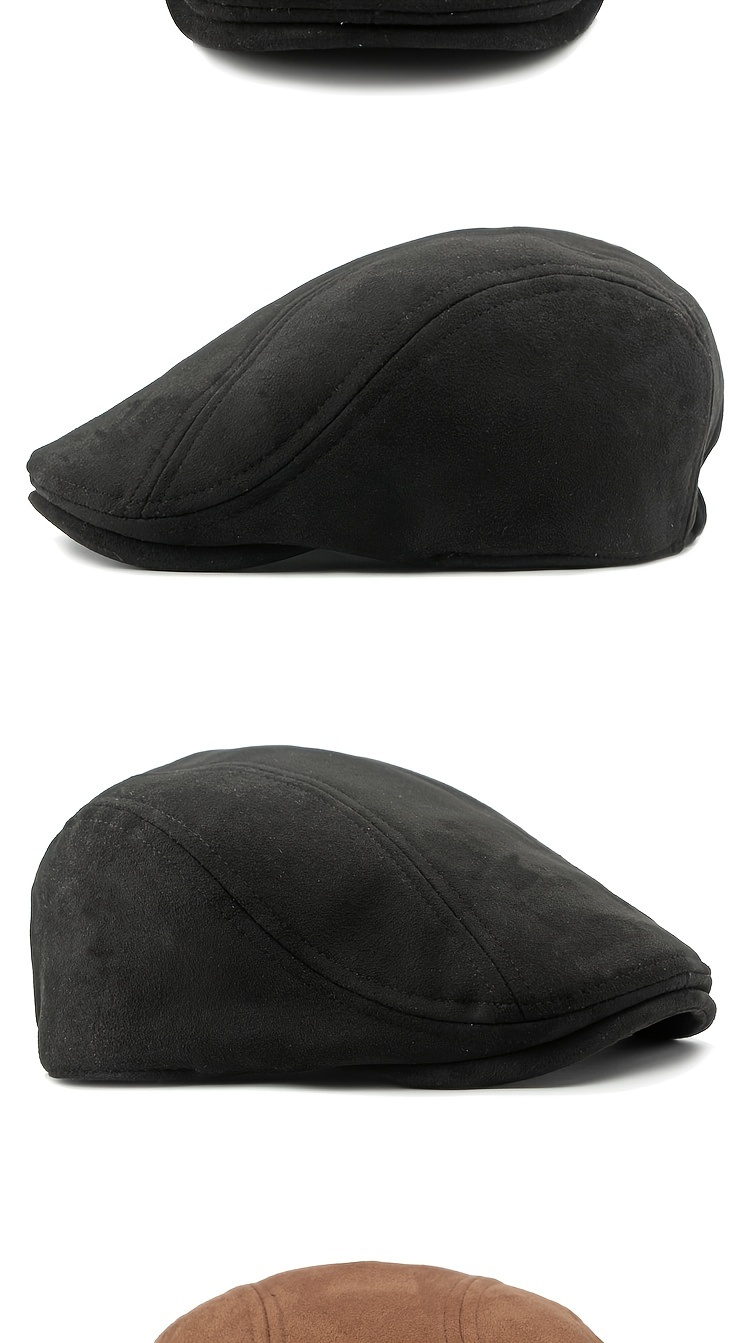 [Elegant Cap] Classic Beret Hat in Brown, Black, Olive Green, and Dark Gray - Elegant British Style, 100% Polyester, PVC-Coated for Durability, Hand or Dry Clean Only - Perfect for Spring & Autumn, Adjustable Hat