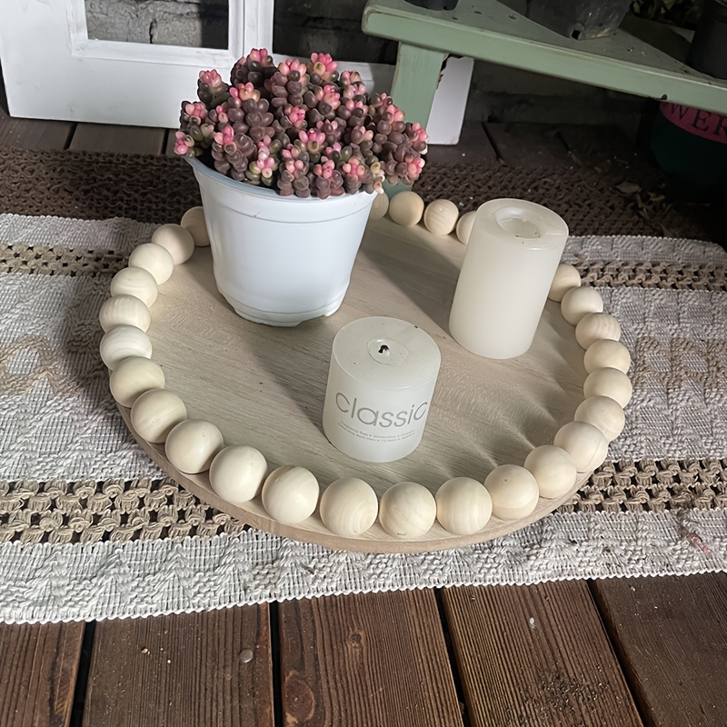 1pc Round Wooden Bead Tray, Suitable for Home Decoration - Dot Design, Perfect for Living Room, Coffee Table, Kitchen Table or Farmhouse Tray