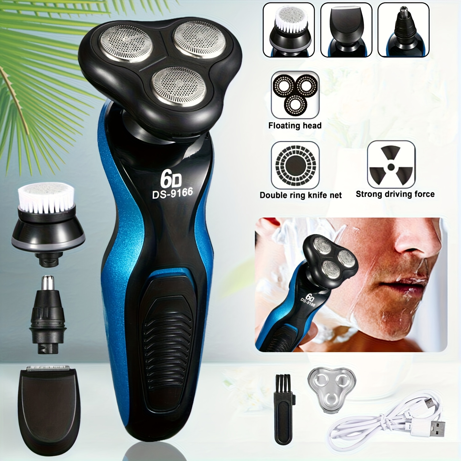 TEMU Three-head Electric Shaver Set: Men's Washable Usb Rechargeable Shaver With Floating Cutter Head - Perfect For Wet And Dry Shaving, Ideal Gift