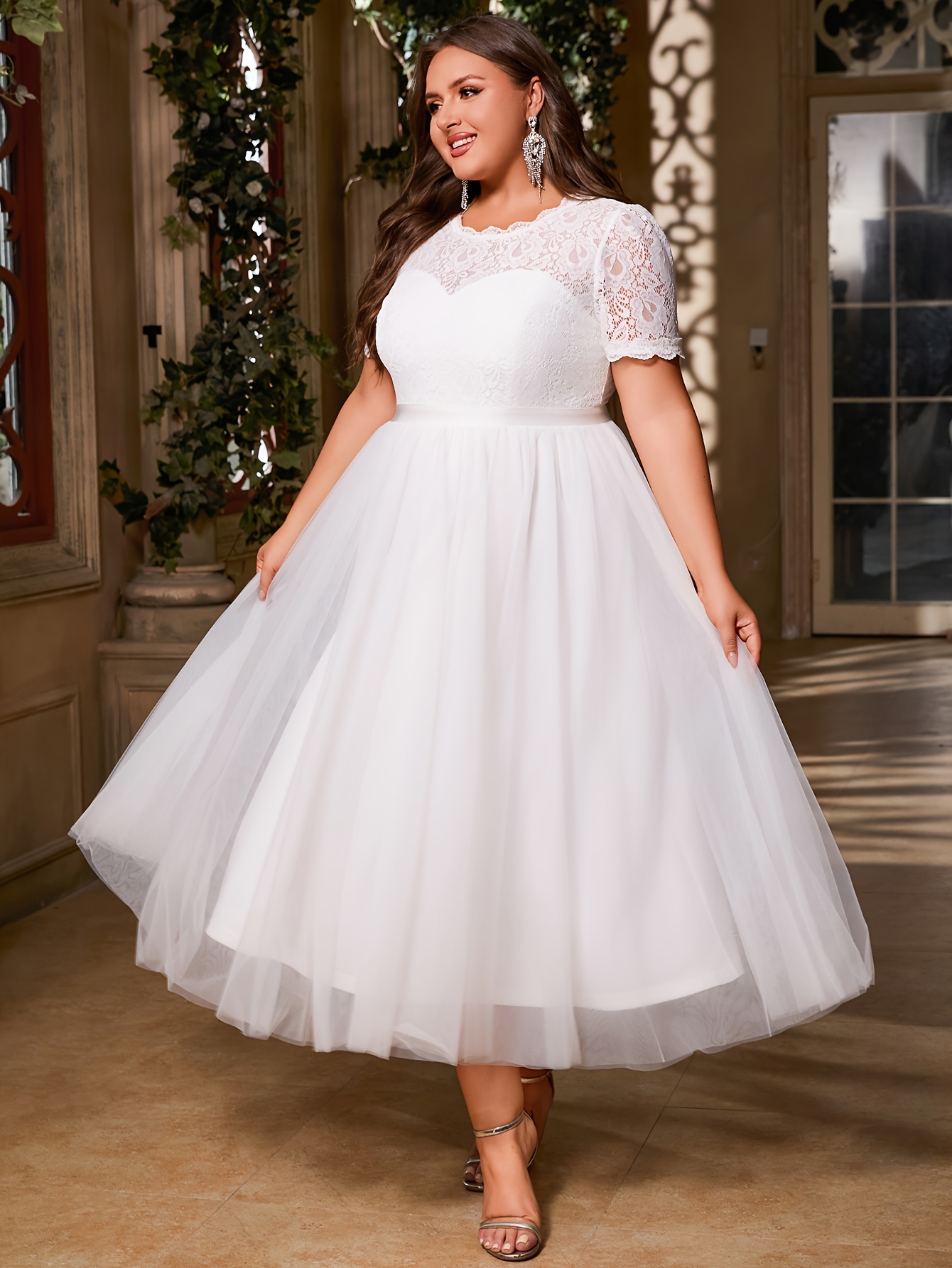 plus size bridal shower dresses with sleeves Vittoria Lace Midi Dress 2XL main image 0