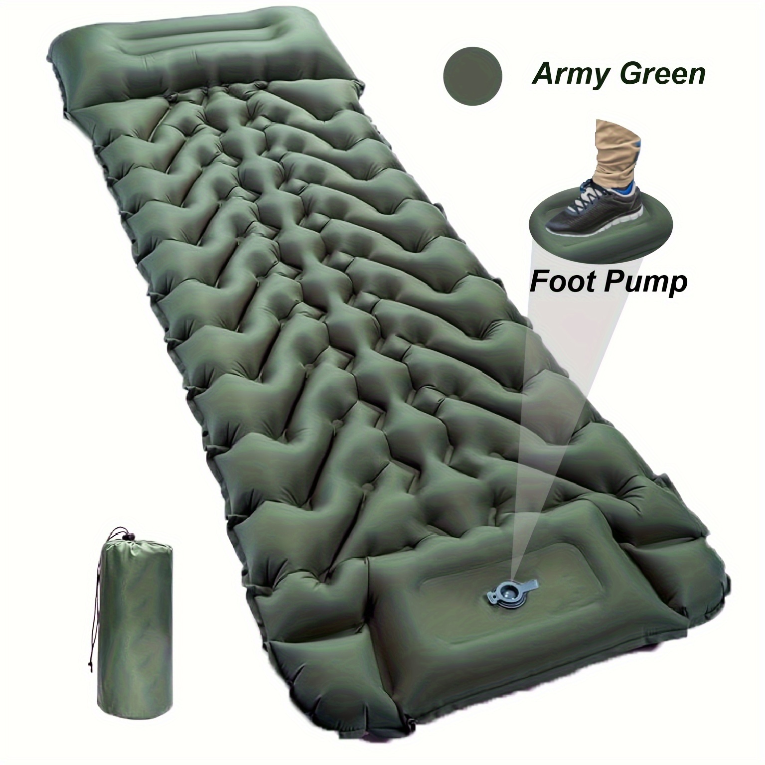   inflatable sleeping pad with built in pillow pump ideal for camping travel hiking durable nylon   repair kit storage bag
