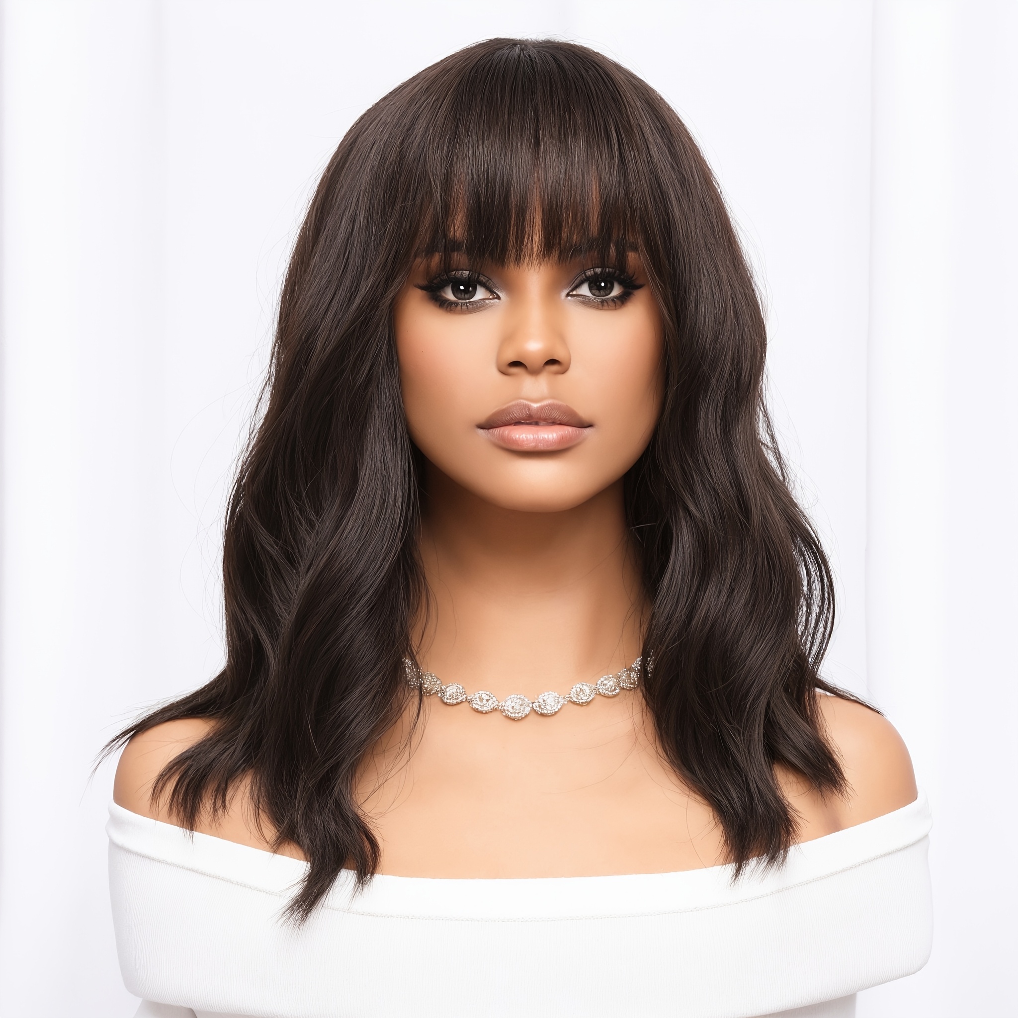 heat resistant shoulder length wavy bob wig with bangs  display picture 1