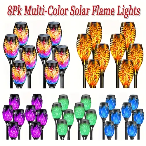 8pcs solar flashlight outdoor dancing flashing flame torch light landscape decorative light for trail lawn courtyard wedding party auto on off