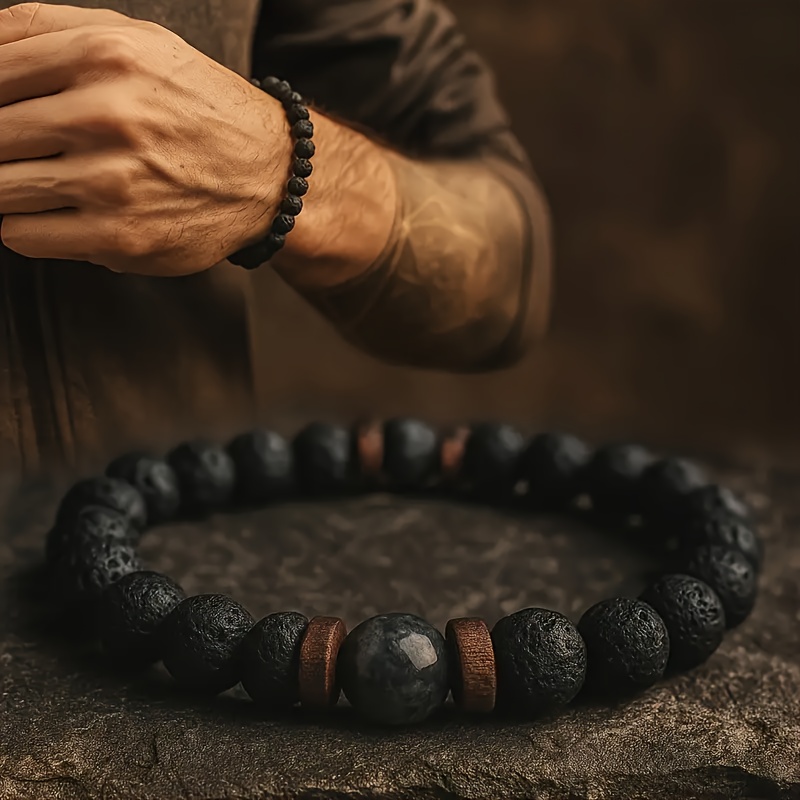1pc 4pcs mens vintage natural stone bracelet featuring essential oil beads black and brown suitable for everyday wear   fathers day valentines day christmas halloween thanksgiving