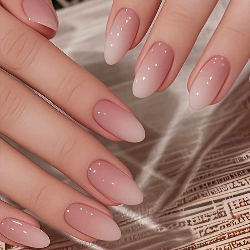 Medium Almond Shape Press On Nails Gradient Pink Nails For Women Full Cover Nails Suitable For Daily Wear And Use At Parties And Gatherings 24pcs