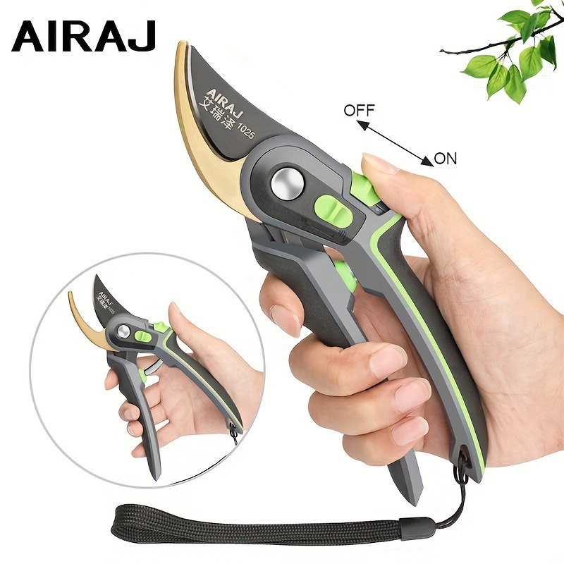 

Airaj Pruning Shears, Professional Grade, Sk5 Steel Blade, Safety Lock, Ergonomic Grip, Garden Clippers With Adjustable Opening, Non-slip Handles