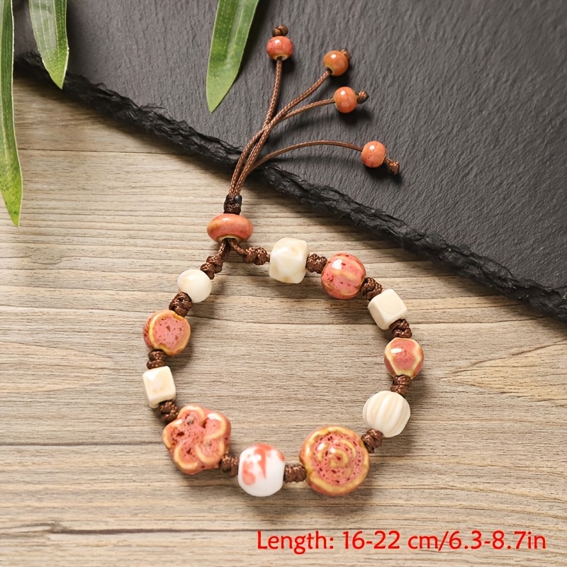 Handwoven Bohemian Ceramic Bead Bracelet for Women, Adjustable
