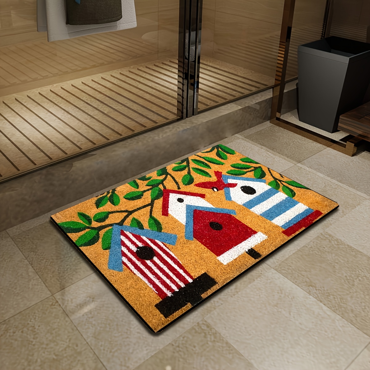 TEMU 1pc Design Welcome Suitable For Indoor/outdoor Use, Soft Flannel Entry With Colorful, Pvc Backing & Machine Washable Suitable For Doorway,