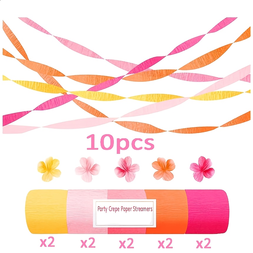 TEMU 10 Rollen/100 Meter Orangefarbene-Pink Crinkle Papier Girlande mit Quasten und Fransen, geeignet für Hochzeiten, Geburtstage, Babypartys, Herbst