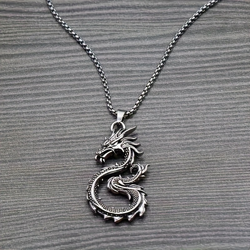 Image of Creative Dragon Pendant Necklace For Boys, Decorative Jewelry Additions, Perfect Gifts For Holiday And Birthday Parties