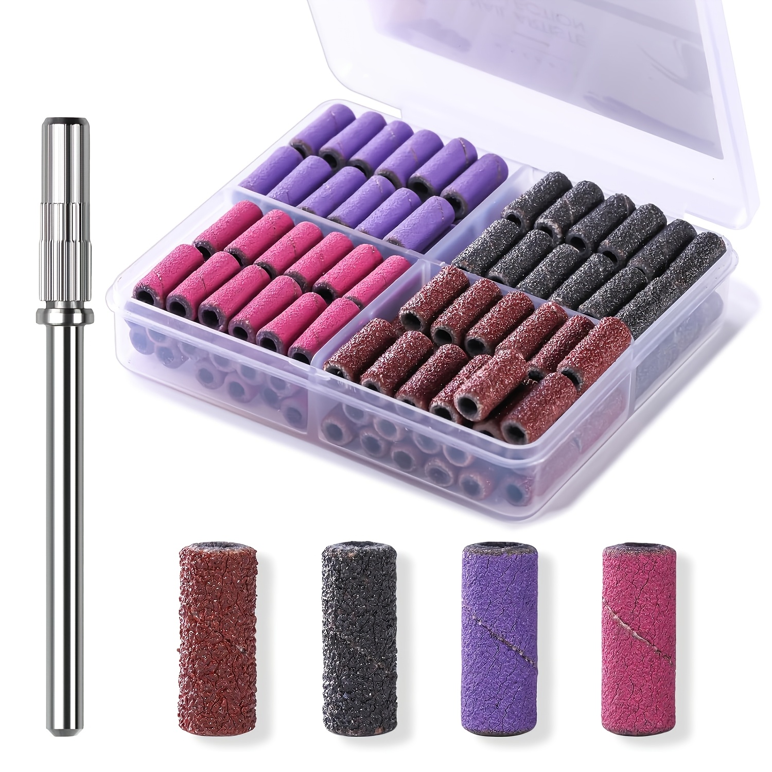 TEMU East For Nails For Nail Drill Bits Sanding Bands For Nail Drill 100pcs 4 Color Coarse Fine 80 120 180 240 Grit File Sand With Mini For Nail Bit