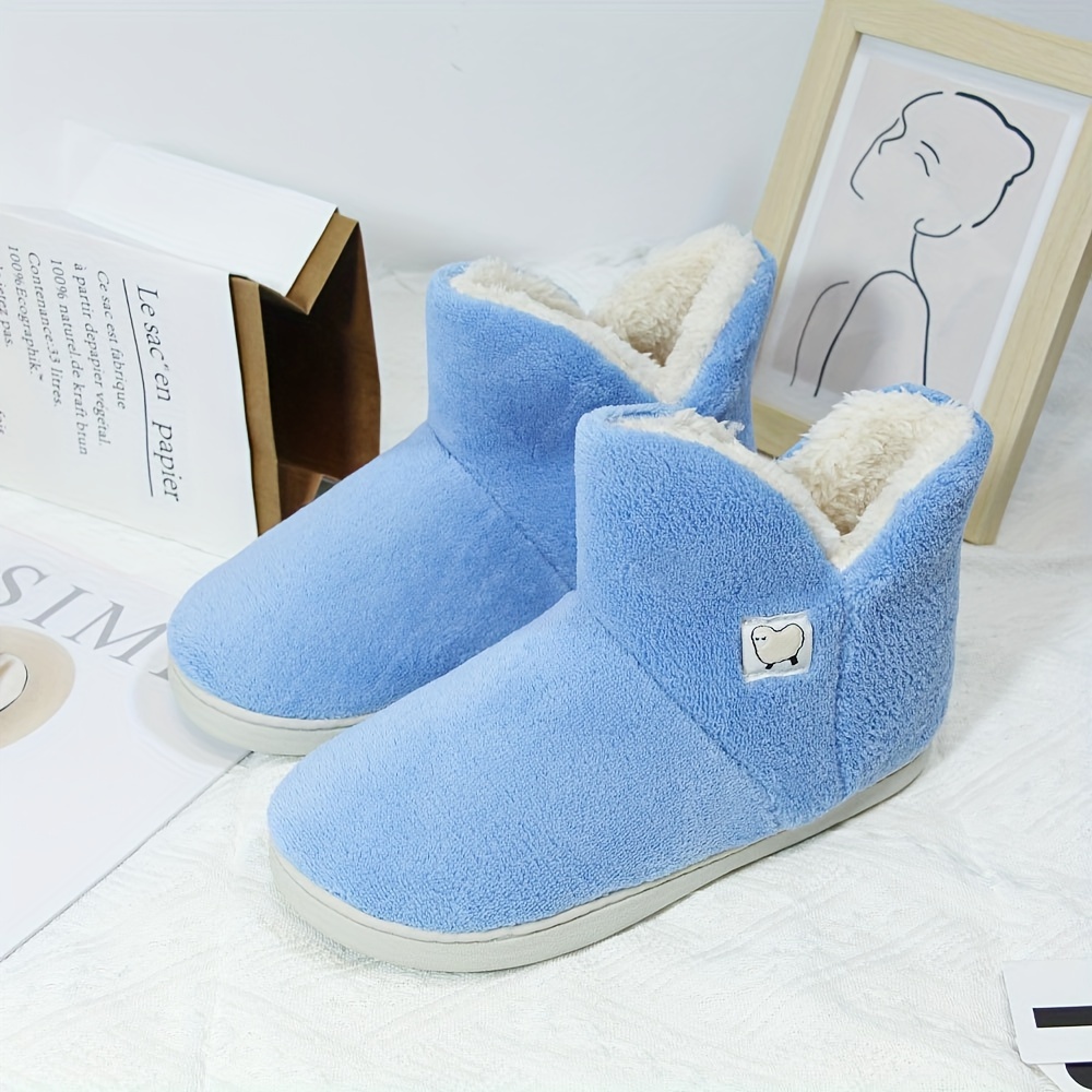 thermal winter plush slipper boots solid sole Temu