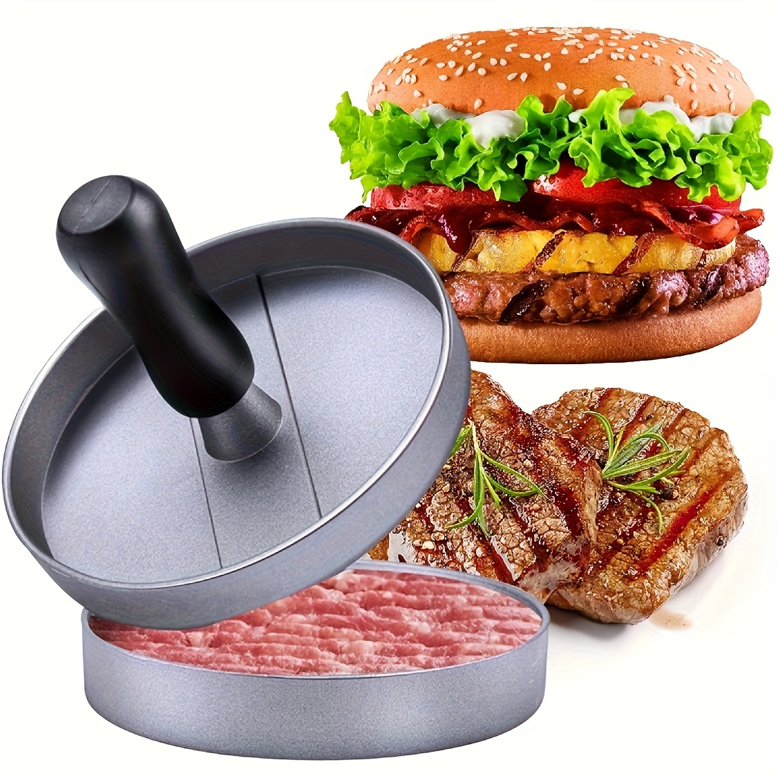 TEMU Bbq Burger Press, Hamburger Press, Meat Patty Maker Mould, Bbq Grill Press For Bbq Burner Stove Utensils Accessories Tools Dishwasher Safe.,