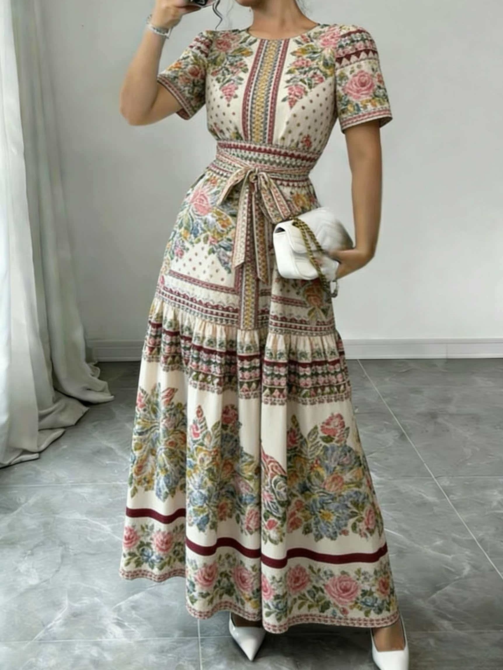Traditional Ethnic Day Dresses African Ethnic Muslim Robe Women Printed  Embroidered Dress Dashiki Caftan Oversized Casual