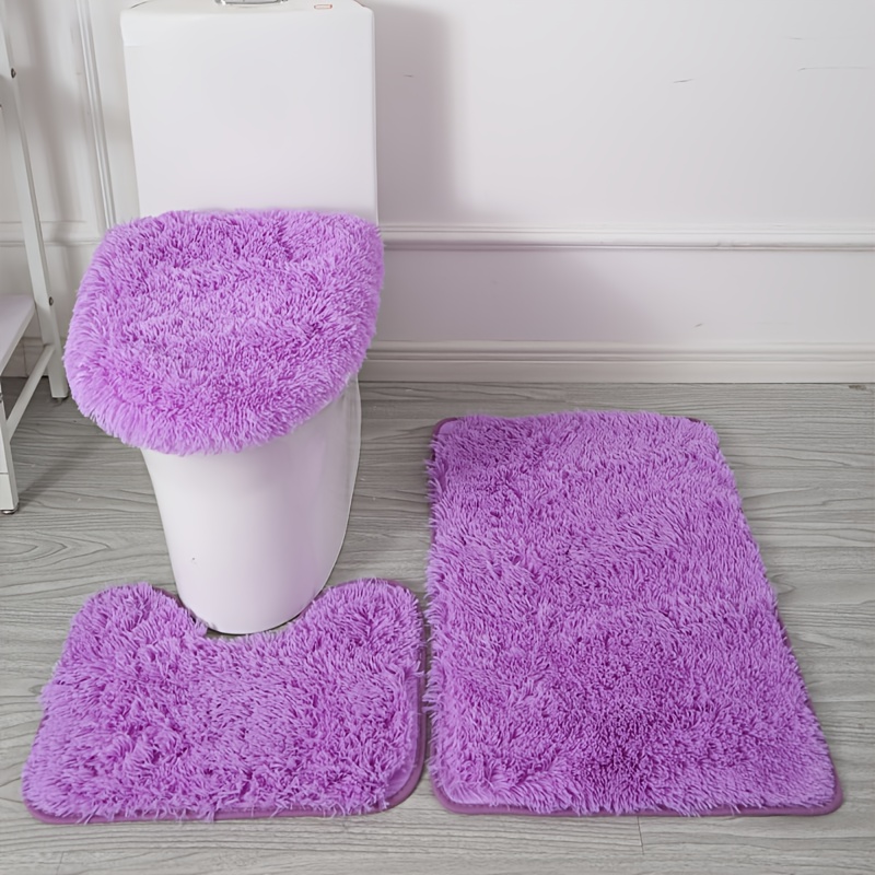 TEMU 3pcs Set Of Fluffy Non-slip Bath Mats, Material Solid Velvet Bathroom Rugs Suitable For Bathtub, Shower And Toilet
