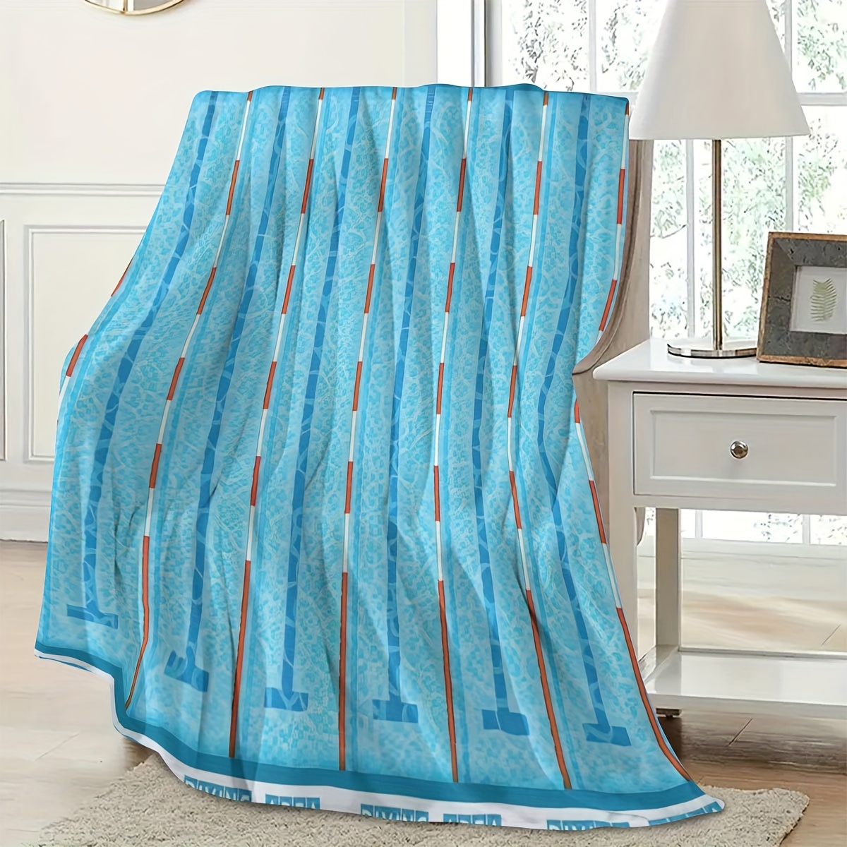 TEMU Coperta in peluche personalizzata per divani letto, con regalo blu piscina per competizioni