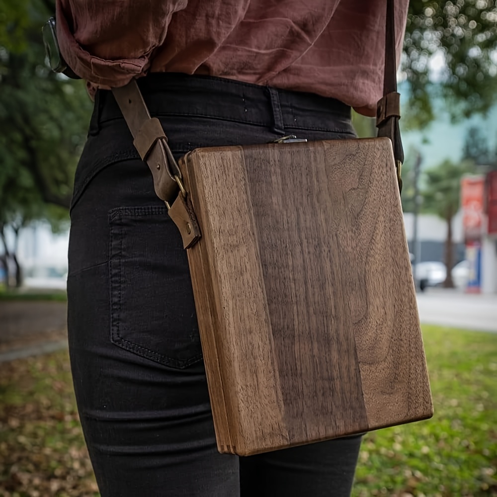 1pc writers messenger wooden box multifunctional handcrafted wooden crossbody bag portable artist toolkit brush storage box   easel for outdoor painting 5