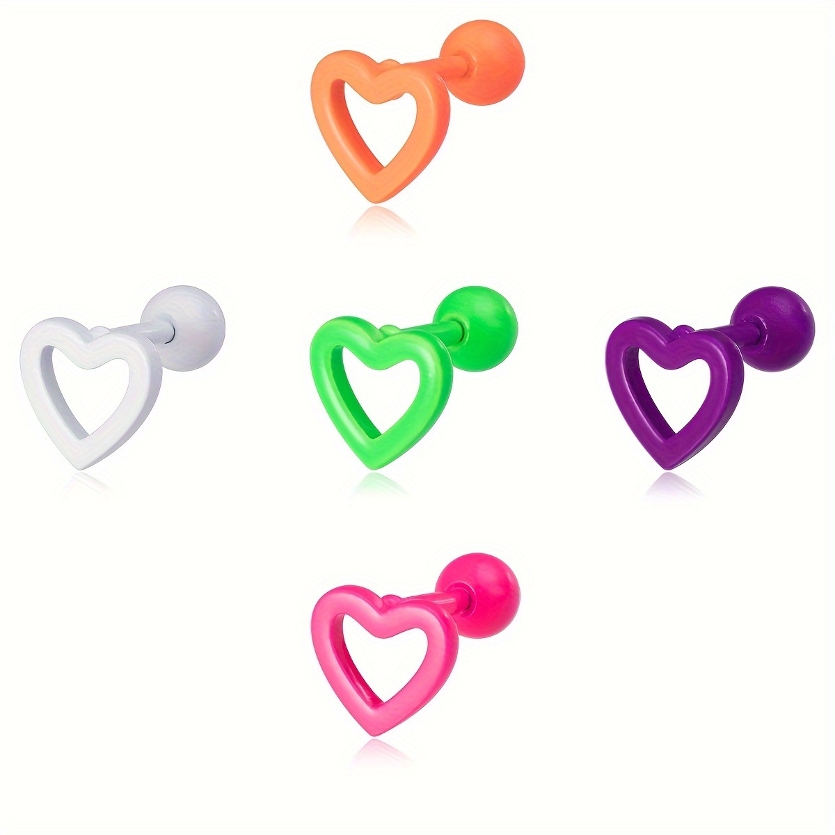 1/5pcs Heart Cute Stud Earrings Stainless Steel For Cartilage, Helix, Tragus Ear Piercing Barbell Jewelry For Party & Daily Wear