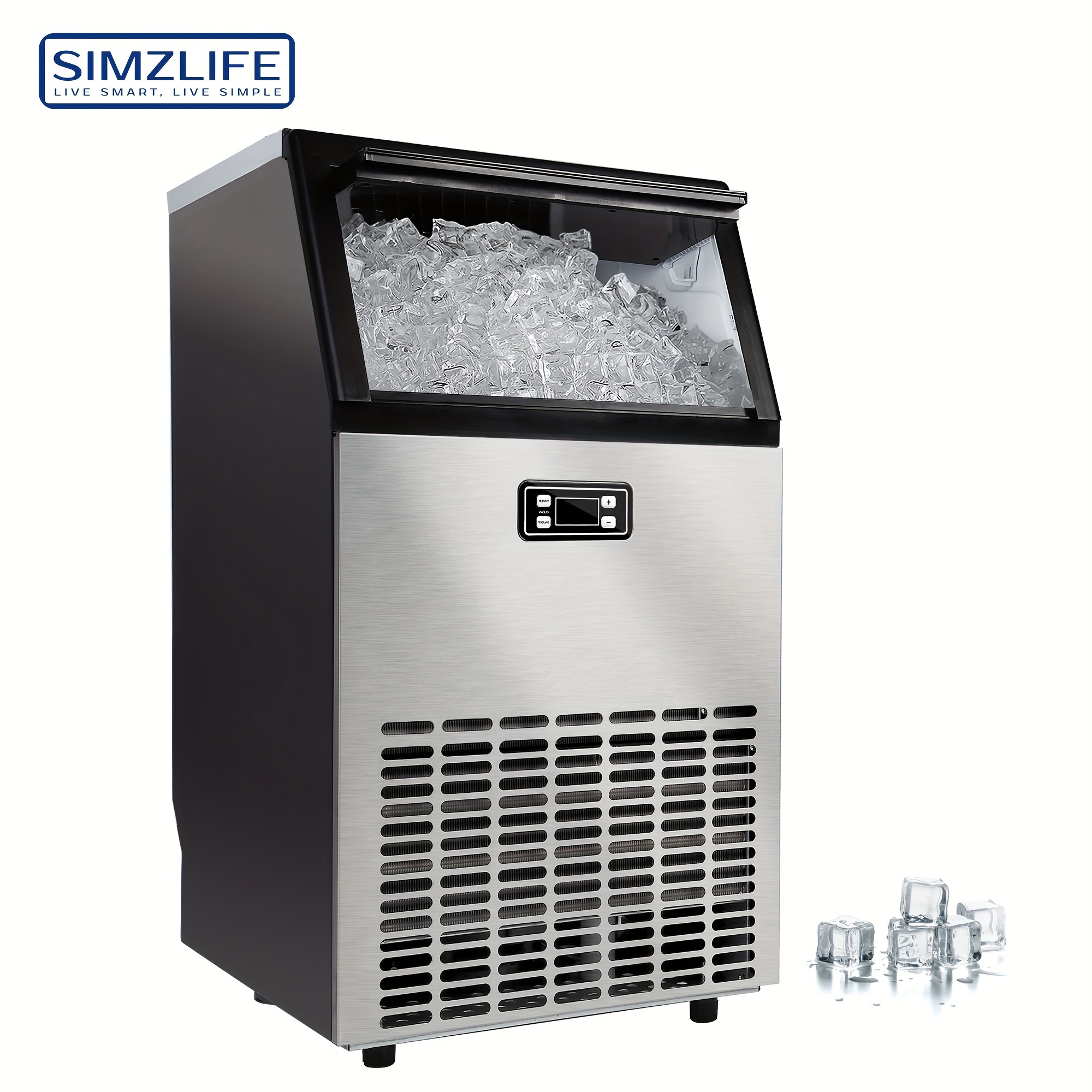 

Simzlife Commercial Ice Maker Machine - 100lbs/24h Ice Under Counter Ice Maker, Self-cleaning, 24 Hour Timer Stainless Ice Maker With 33lbs Icestorage, School, Home, Bar, Rv