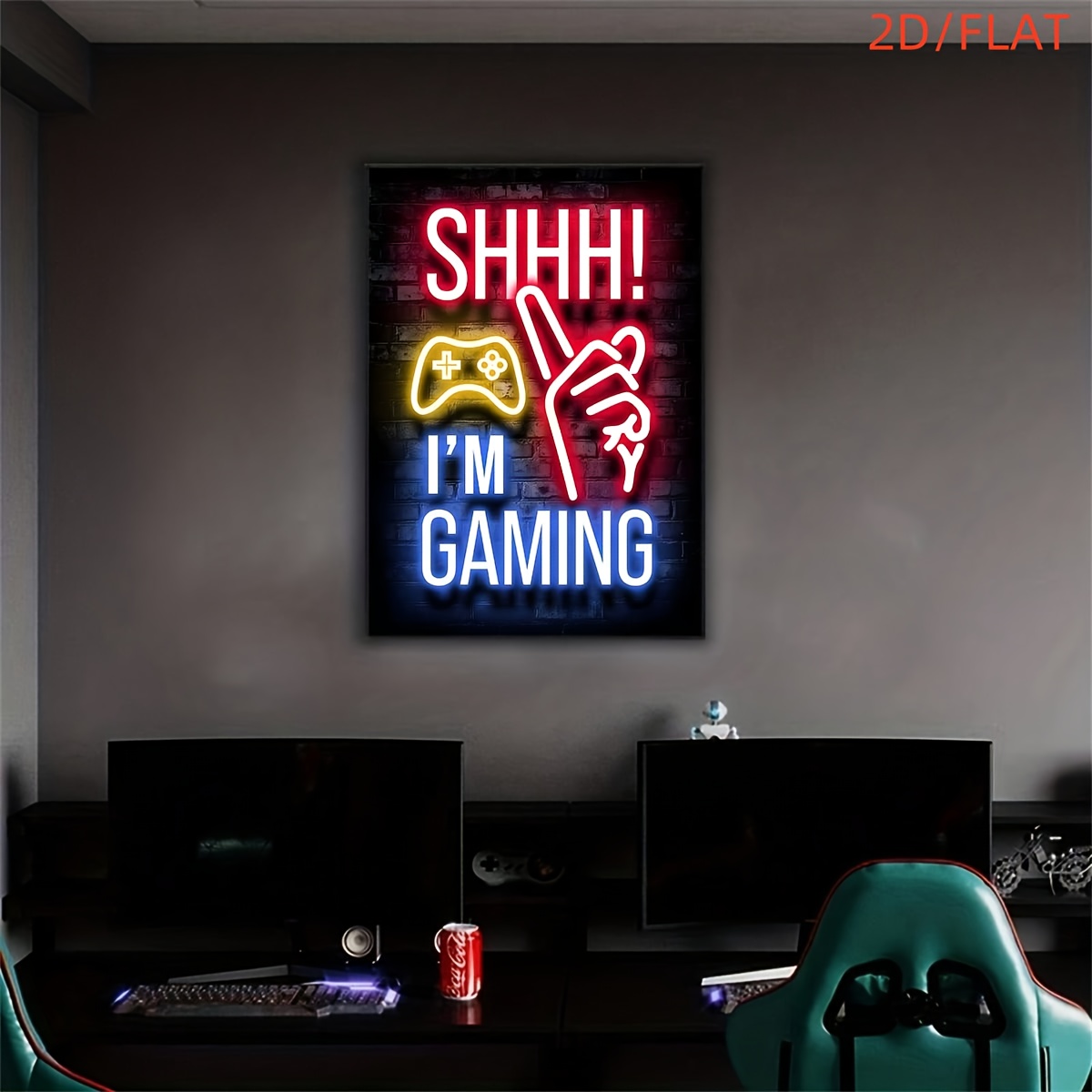 E-shop 2D Flach, 2D Flach-1 Neon Gaming Leinwanddruck Poster Dekoratives Gemälde - Lebendige Wandmalerei für -Räume, Spielzimmer Jungenzimmer -