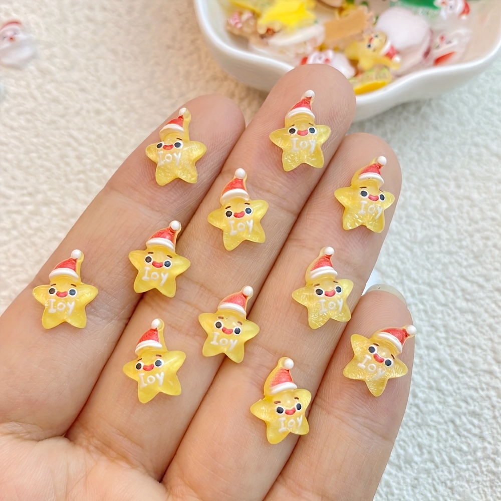 Image of 46pcs Cute Resin Mini Cartoon Santa Claus, Snowman, Deer, Small Bell, Star, Christmas Tree - Suitable For Diy Nail Art, Scrapbooking, Wedding Decorations And Crafts, With Jewelry Making