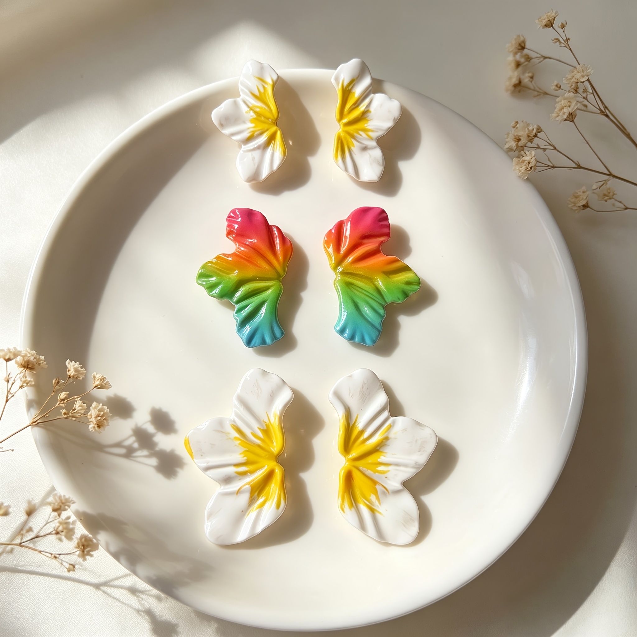 3 Pairs Rainbow Gradient Butterfly Petal Earring Set