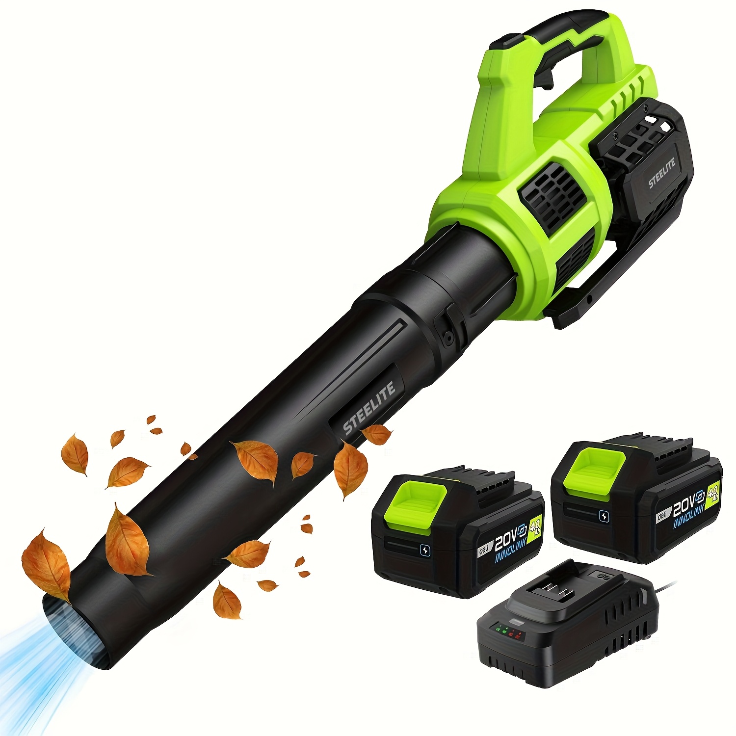 TEMU Souffleur de feuilles fil Deli - 120 mph 400CFM Souffleur puissant à haute vitesse, léger avec support mural, batterie rechargeable 110V pour la