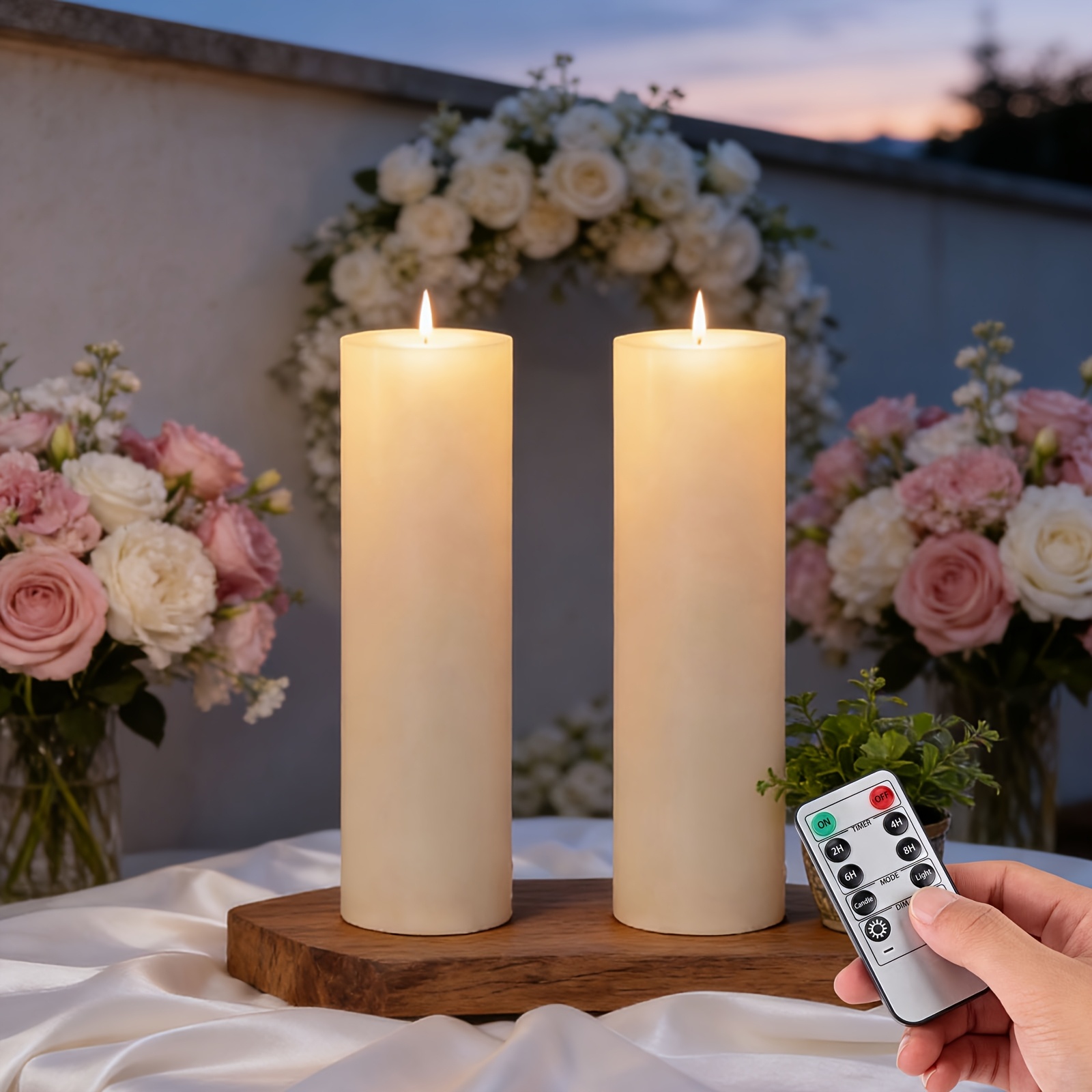 TEMU 2-pack Remote Control Led Flame-free Flashing Battery-powered Column Candles Remotely Controllable And Timed (battery Not Included) , Table