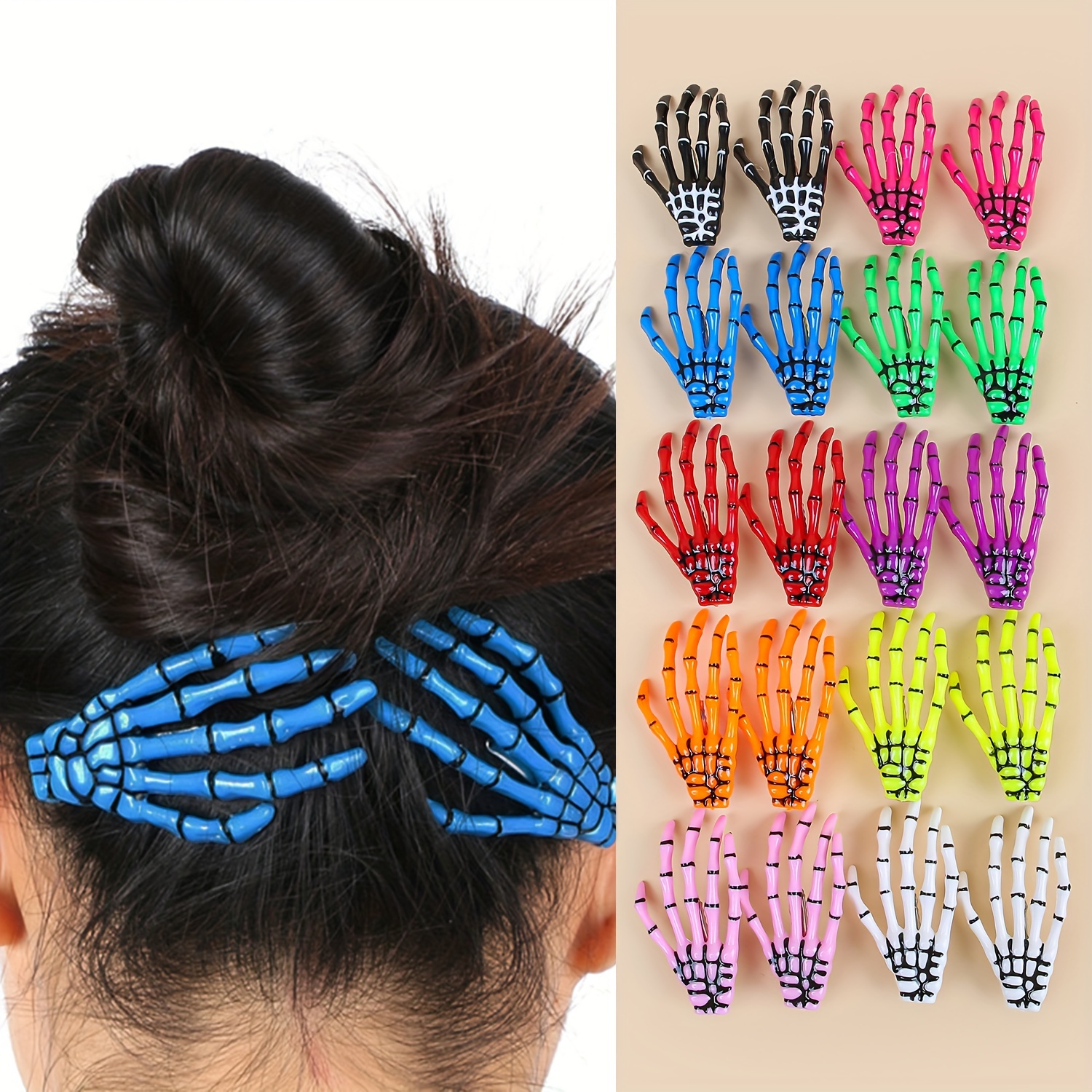 

10 Unique Black Cool Hair Ornaments, Skulls, Hand Bone Hair Clips, Solid Plastic Side Clips, Bang Clips, Suitable For Holiday Party Headwear