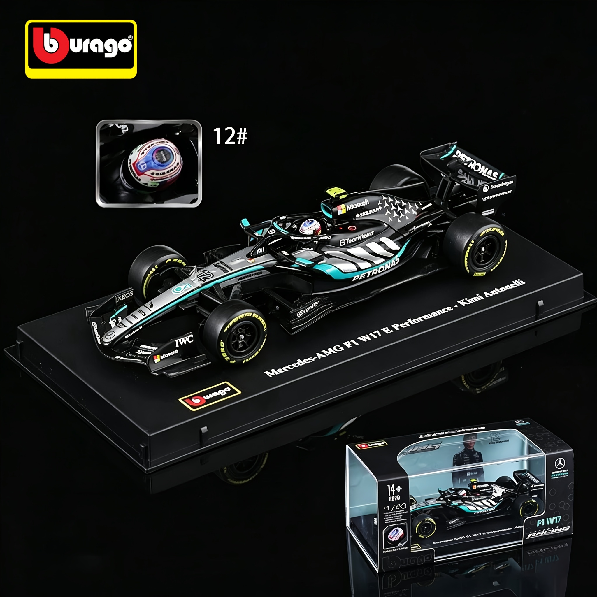 TEMU Bburago 1:43 2026 Mercedes W17 Static Simulation Diecast Alloy Model Acrylic Box Including And 's Helmet